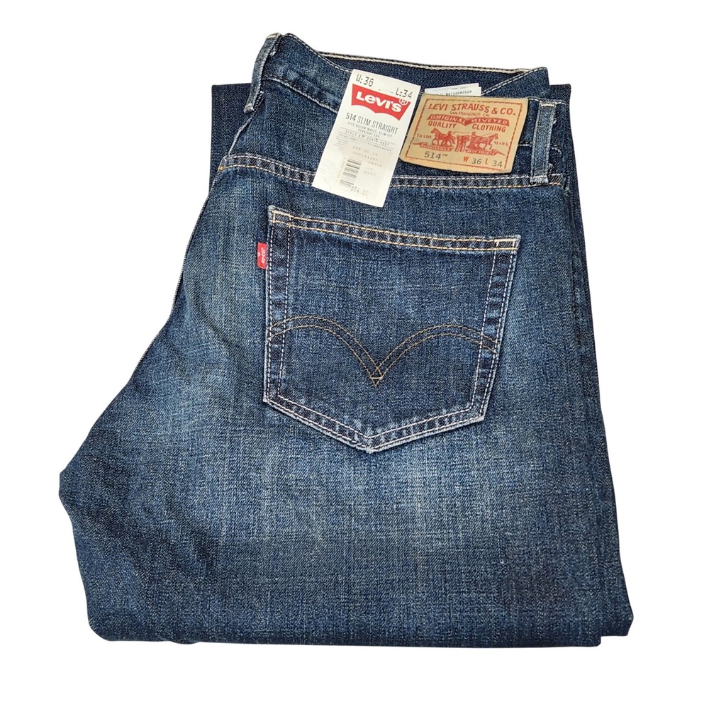 Levi Strauss Co 514 Slim Straight Jeans Mens W36 L34 Dark Wash Denim New W/Tags